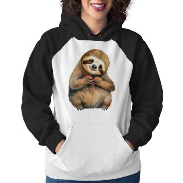 Imagem de Moletom Feminino Bicho Preguiça Coração - Foca na Moda, Branco, Preto,