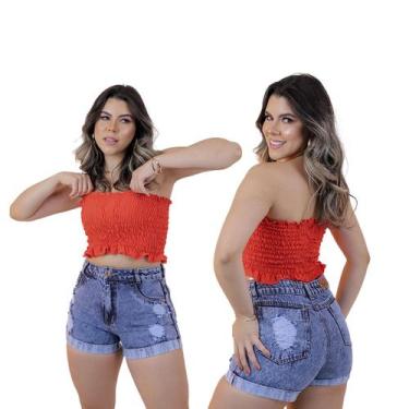 Imagem de Kit 6 Shorts Jeans Marmorizado Feminino Rasgado Adulto Moda Casual Ata