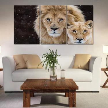 Imagem de Quadros mosaico tigre e leão med. 105x65 ps 2mm adesivo fosco borda in