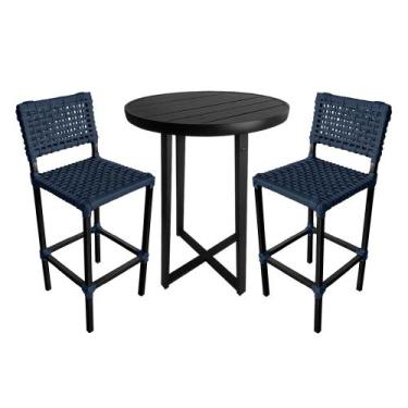 Imagem de Conjunto Bistro Garden Tulipa Preto com 2 Banquetas Azul em Corda Náut