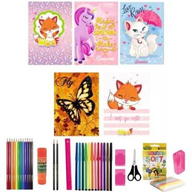 Imagem de Kit 5 Caderno Grande Diferente 96 Fls Capa Dura Com 38 Itens - Maxima 