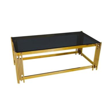 Imagem de Mesa de Centro Retangular Metal Dourado Moderna Vidro Preto - LUXdécor