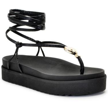 Imagem de Sandália Feminina Papete De Amarrar Sola Alta Preto - Zafrem, 36, Pret