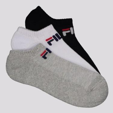 Imagem de Kit Meia Fila Light 3 Pares Cano Curto Cinza Branca e Preta, 34-38