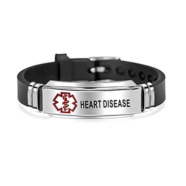 Imagem de DWJSu Pulseira esportiva esportiva de emergência médica com identificação de alerta cardíaco à prova d'água para mulheres e homens, 8.46 inches, Silicone, Base