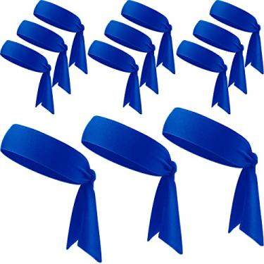 Imagem de Faixa de cabelo unissex com laço de tênis, 12 peças, para basquete, corrida, tênis, karatê, atletismo (azul)