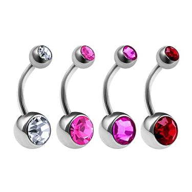 Imagem de 4 peças de titânio G23 14 g piercing piercing de umbigo 8 mm 5 mm rosa transparente fúcsia claro bola de cristal siam mais opções, Titânio, Sem Pedra Preciosa