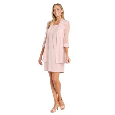 Imagem de R&M Richards Colar e jaqueta com vestido brilhante com inserções transparentes, Ouro rosa, 44