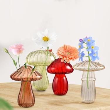 Imagem de NNXHWY 4 vasos hidropônicos para plantas, vaso de flor de cogumelo de vidro, estilo nórdico, vasos de cogumelo, para decoração de sala de estar, escritório em casa, (multicolorido, 4 peças)