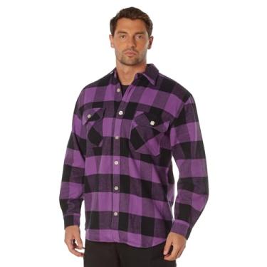 Imagem de Rothco Camisa xadrez de flanela manga comprida Buffalo – casual abotoada com material de algodão pesado de 227 g, Xadrez roxo, GG