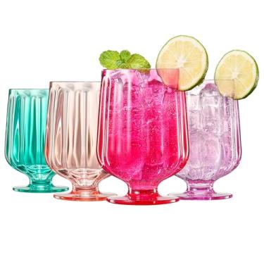 Imagem de Taças de vinho e coquetel de acrílico elegantes inquebráveis | 425 g conjunto de 4 | Estilo europeu 100% Tritan inquebrável livre de BPA copos de plástico reutilizáveis, seguro para máquina de lavar