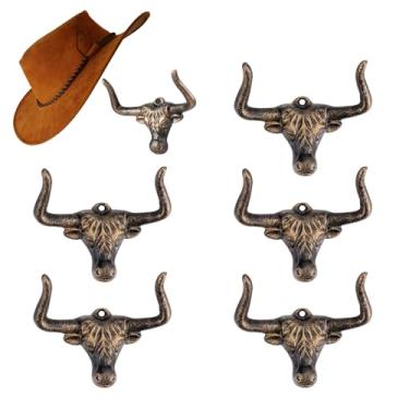 Imagem de Suporte de chapéu de cowboy para parede, suporte moderno de metal de ferro fundido, chapéu de caubói, cabide de cowgirl para decoração de parede ocidental (preto dourado vintage, pacote com 6)