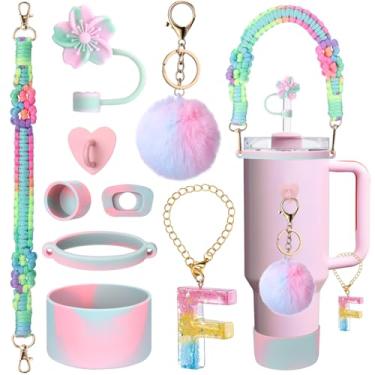 Imagem de Mity rain 9 peças de acessórios para copo Stanley Cup 850.5 g 1,134.0 g 567.0 g copo com alça - Inclui alça colorida para garrafa de água, topo de palha, tampa à prova de derramamento, pingentes de