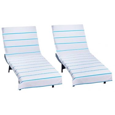 Imagem de COTTON CRAFT Capa para cadeira de piscina – pacote com 2 toalhas felpudas – capa para cadeira de praia com toalha listrada absorvente de algodão macio – tamanho grande 81 cm L x 208 cm de comprimento