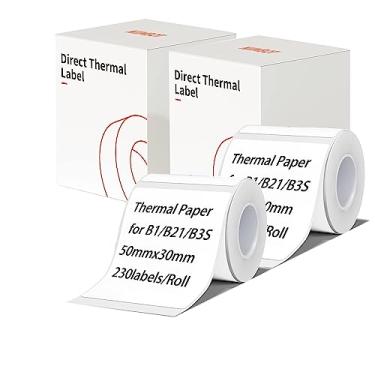 Imagem de Fita adesiva branca para etiqueta B1 B21 B3S, 2 rolos de 50 x 30 mm (50 x 30 mm) para etiquetadora Niimbot B21 B1 B3S, fita de rotulagem de recipiente de escritório laminada padrão