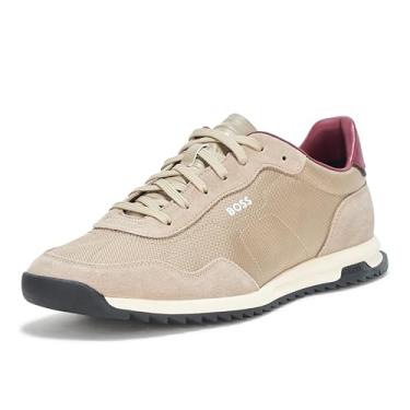 Imagem de BOSS Zayn Tênis masculino de couro de camurça discreto, dois tons, Trigo, 44
