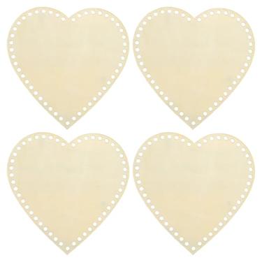 Imagem de PATIKIL Cesta de crochê de 20,3 cm x 20,3 cm, 4 peças de base de madeira em forma de coração para artesanato faça você mesmo, cesta de tecelagem, suprimentos para decoração de casa