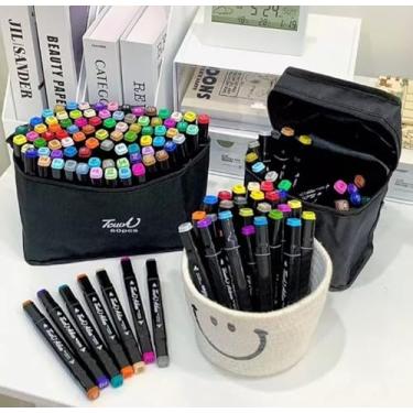 Imagem de Kit De Maleta De Canetinhas Touch Coloridas Ponta Dupla Com 80 Cores Para Desenho Lapis Marcador Profissional E Escolar Duas Pontas Hidrográfica para crianças, adultos, colorir, pintar, esboçar