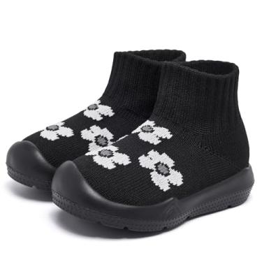 Imagem de MORENDL Pantufas infantis antiderrapantes para meninos e meninas, Flor preta, 22