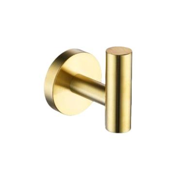 Imagem de Barra de toalha de mão de parede de aço inoxidável escovado, suporte para papel higiênico, ganchos para toalhas, acessórios para cozinha e banheiro, conjunto redondo, gancho para roupão dourado