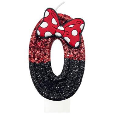 Imagem de JonesLi Vela de aniversário para bolo, vermelha com velas de laço, decorações de aniversário vermelhas, serve para decorações de aniversário da Minnie Mouse, decorações de festa da Minnie Mouse,