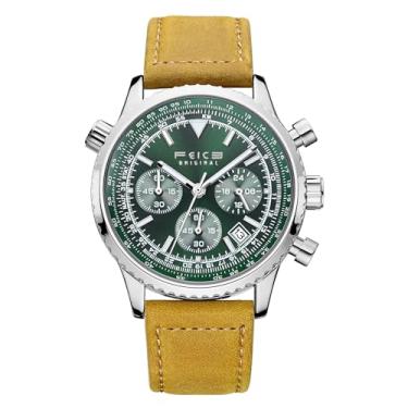 Imagem de FEICE FK812 Brand Pilot Series Retrô Tendência Multifuncional Relógios Esportivos Masculinos Cinto Quartzo Relógios Masculinos Impermeável Disco Verde Montanha Cronógrafo Calendário Luminoso Indicação