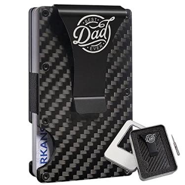 Imagem de kullder Carteira masculina de fibra de carbono, carteira personalizada com RFID, fina, com clipe de dinheiro, suporte minimalista para cartões gravados, presentes personalizados para homens, padrinhos, dia dos pais, aniversário, melhores ideias de presente, Dad-03, Minimalista