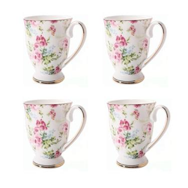 Imagem de MIATTCLD Caneca de café floral porcelana de osso canecas de chá para mulheres, canecas de café de porcelana de 293 ml, xícaras de chá de cerâmica com alça, presente para mamãe amigas, escritório em
