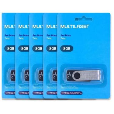 Imagem de Kit 10 Pendrive 8gb Twist Usb Preto Multilaser Pd587 Atacado