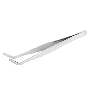 Imagem de Aoje-Link Pinça de aço inoxidável 304 com ponta serrilhada curvada, máquina de costura, alicate de reparo eletrônico, alicate multiuso, prata, 1 peça