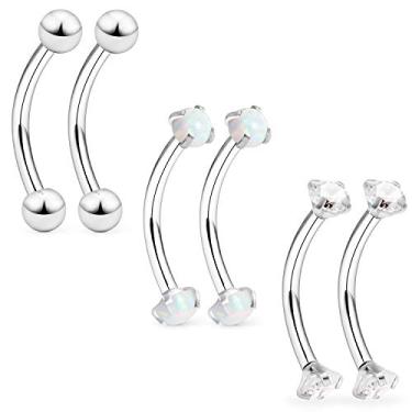 Imagem de Ocptiy Piercing de torre de sobrancelha 16G pequeno anel de umbigo aço cirúrgico 316L língua de olho de cobra barra curva vertical lábio labret anel piercing joias para mulheres homens barra de 10 mm