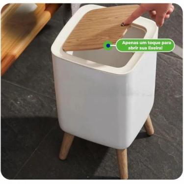 Imagem de Lixeira Com Pés de Madeira Moderna Com Tampa de Pressão Para Sala Banh