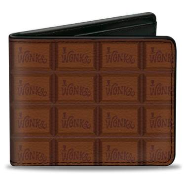 Imagem de Carteira de filmes, dobra dupla, Willy Wonka and the Chocolate Factory Wonka Bar Blocks Browns, couro vegano, Willy Wonka e a fábrica de chocolate, 4.0" x 3.5"