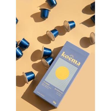 Imagem de Café Koêma clássico em cápsulas compatíveis com máquina Nespresso, café especial 83 pontos, notas de chocolate e caramelo, corpo médio, intensidade moderada, variedade Catuaí amarelo, aroma frutas amarelas e after taste equilibrado.