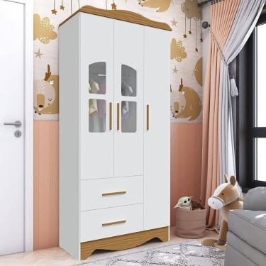 Imagem de Guarda-Roupa Infantil 92,9cm 3 Portas e 2 Gavetas com Janelas Alice 100% MDF Espresso Móveis Branco/Amêndoa