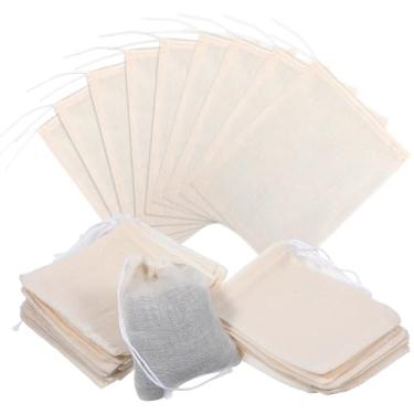 Imagem de 200 saquinhos de chá reutilizáveis de algodão com cordão de 7 x 10 cm - sacos de gaze para coar, sacos de musselina, sacos de sachê, sacos de sopa, sacos de café e chá e caldo de osso