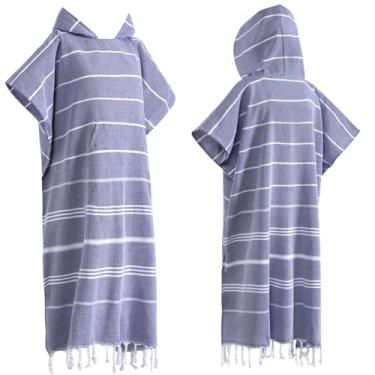 Imagem de 1 peça de algodão turco poncho de surfe trocador de toalha de banho com bolso plus size toalha de praia vestível toalha de praia com capuz para homem adulto mulheres praia piscina (roxo, M)