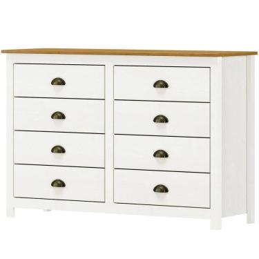 Imagem de Comoda 8 Gavetas Madeira Maciça 125 Cm 9102 Branco Freijo Milani Store