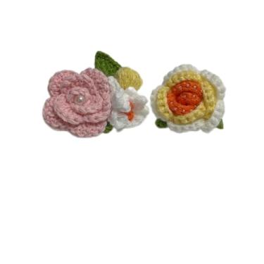 Imagem de Wtanrion Suéter vintage trançado crochê rosa flor broche clipe feminino vestido decoração (rosa ombré amarelo)