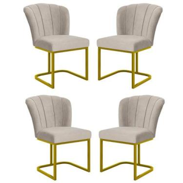 Imagem de Kit 4 Cadeiras Flor Pés Metal Dourado Mesa Jantar Cozinha - Balaqui De