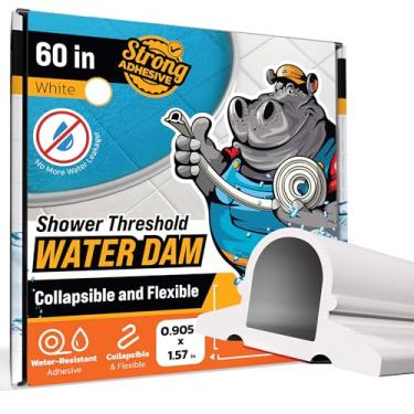 Imagem de Barreira de barragem de água de limite de chuveiro 152 cm arredondada - bloqueador de água de chuveiro dobrável branco - protetor para box de caminhada - tampa de proteção de água para piso