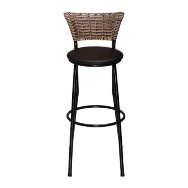 Imagem de Banqueta Alta Flex com Encosto, Assento em Corino, 70 cm, Estrutura Preta, Encosto em Junco Cappuccino (PRETO)