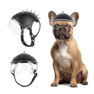 Imagem de PETLESO Capacete de cachorro com óculos transparentes anti-UV, capacete de motocicleta para cães pequenos com orifícios de orelha, capacete de ciclismo suspenso, chapéu ajustável para proteção de