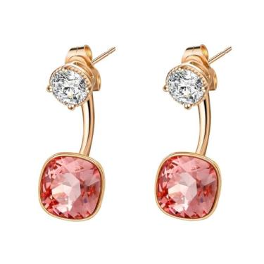 Imagem de Brincos 2 em 1 com cristais Swarovski para mulheres, banhados a ouro 14 K hipoalergênicos