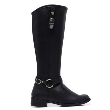 Imagem de Bota Feminina Montaria Cano Longo Salto Quadrado Baixo Macia Confortáv