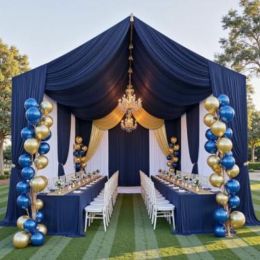 Imagem de PartyVillage Cortina de teto azul marinho de 3 m x 12,2 m para festas de casamento – 2 painéis sem vincos para barraca longa de 10 m para casamento, aniversário e festas temáticas, altura de 12 m com