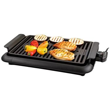Imagem de Churrasqueira Elétrica OVENTE com Superfície Antiaderente de 38x25 cm, 1200W, Controle de Temperatura, Placa de Grelhar e Bandeja de