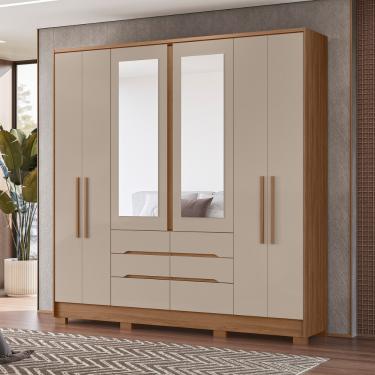 Imagem de Guarda Roupa Casal com Espelho 6 Portas 3 Gavetas e Pés San Francisco Moval - Carvalho/Fendi