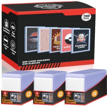 Imagem de 200 capas para cartões TopLoaders e 400 unidades transparentes macias para cartões de troca, suporte de manga protetora adequado para cartões Stardard, cartões de beisebol, cartões esportivos, MTG, Yugioh