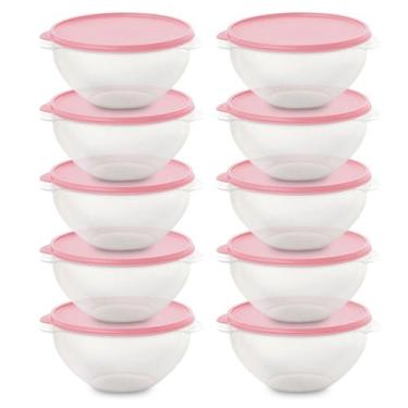 Imagem de Kit 10 Pote de Plástico Hermético 500ml Marmita C/ Tampa Bowl Redondo 